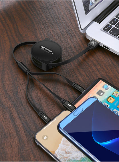 Telescopic three-in-one line mobile phone multi-function multi-head