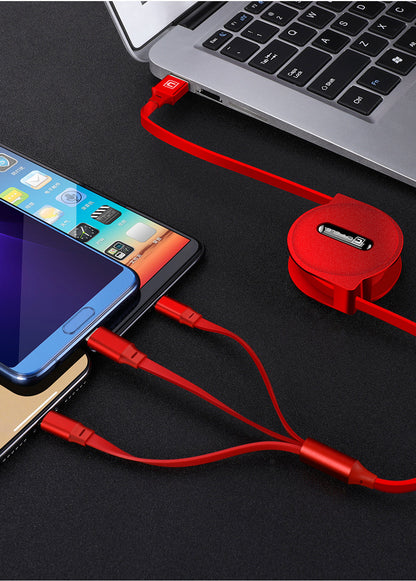 Telescopic three-in-one line mobile phone multi-function multi-head