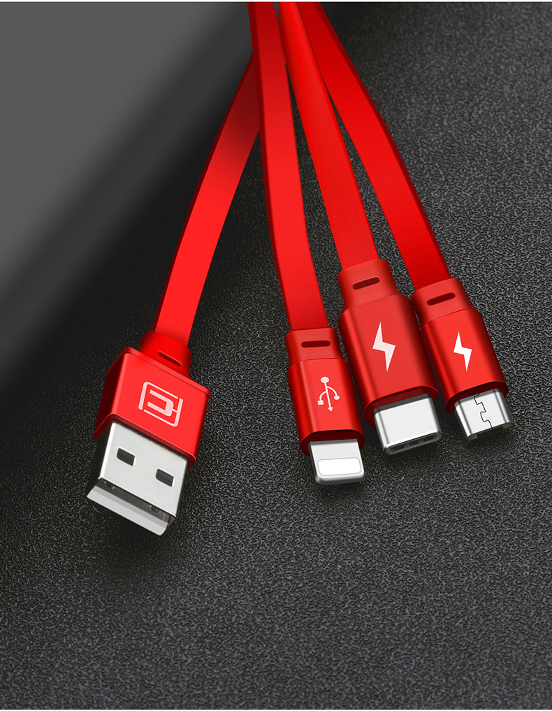 Telescopic three-in-one line mobile phone multi-function multi-head